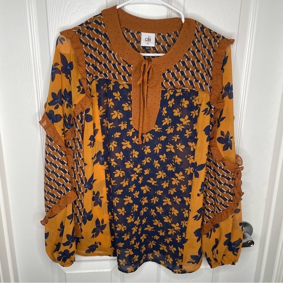Cabi Golden Eye Harmony Flower Riot Print Blouse Art to Wear Oversized XS - Picture 3 of 14